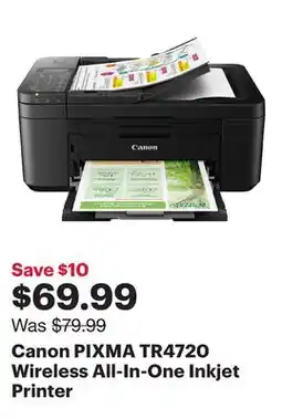 Best Buy Canon PIXMA TR4720 Wireless All-In-One Inkjet Printer offer