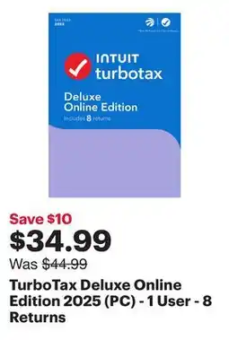 Best Buy TurboTax Deluxe Online Edition 2025 (PC) - 1 User - 8 Returns offer