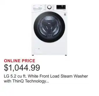 Costco LG 5.2 cu ft. White Front Load Steam Washer with ThinQ Technology and Wi-Fi Enabled offer