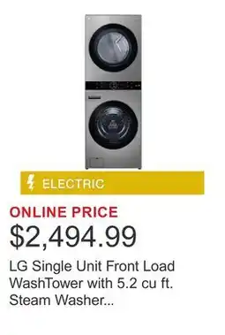 Costco LG Single Unit Front Load WashTower with 5.2 cu ft. Steam Washer and 7.4 cu ft. Electric Steam Dryer offer
