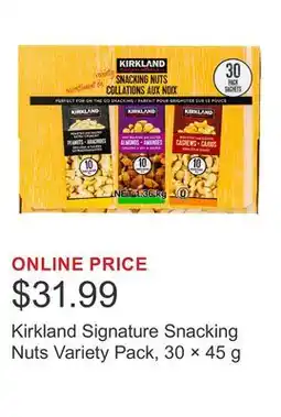Costco Kirkland Signature Snacking Nuts Variety Pack, 30 × offer