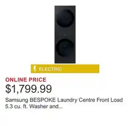 Costco Samsung BESPOKE Laundry Centre Front Load 5.3 cu. ft. Washer and 7.6 cu.ft. Electric Dryer offer