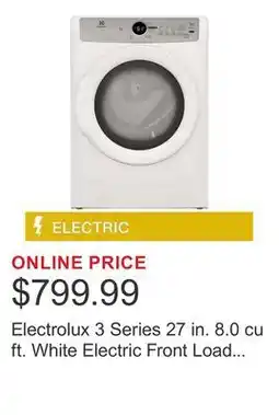 Costco Electrolux 3 Series 27 in. 8.0 cu ft. White Electric Front Load Dryer with LuxCare Lint Shield offer