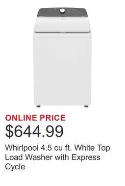 Costco Whirlpool 4.5 cu ft. White Top Load Washer with Express Cycle offer