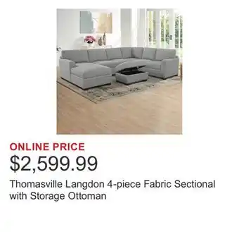 Costco Thomasville Langdon 4-piece Fabric Sectional with Storage Ottoman offer
