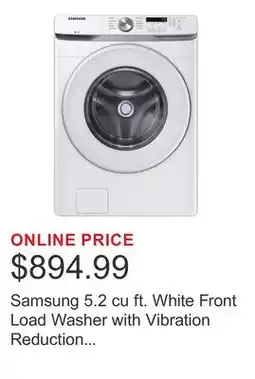 Costco Samsung 5.2 cu ft. White Front Load Washer with Vibration Reduction Technology offer