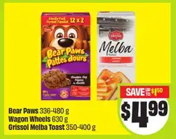 FreshCo Bear Paws 336-480 g, Wagon Wheels 630 g, Grissol Melba Toast 350-400 g offer