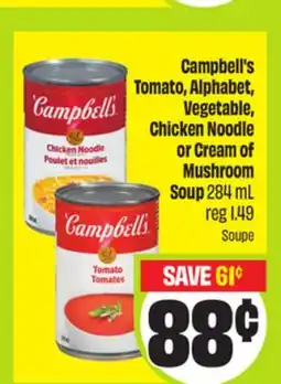 FreshCo Campbell's Tomato, Alphabet, Vegetable, Chicken Noodle or Cream of Mushroom Soup offer