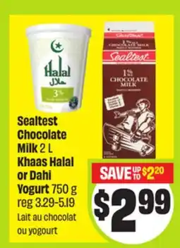 FreshCo Sealtest Chocolate Milk 2 L Khaas Halal or Dahi Yogurt 750 g offer
