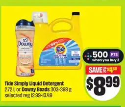 FreshCo Tide Simply Liquid Detergent 2.72 L or Downy Beads 303-368 g selected offer