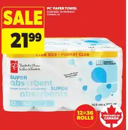 Real Canadian Superstore PC PAPER TOWEL, 12 = 36 ROLLS offer