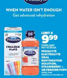 Real Canadian Superstore PEDIALYTE ELECTROLYTE ORAL REHYDRATION SOLUTION, STRAWBERRY, 1 L OR FREEZER POPS offer