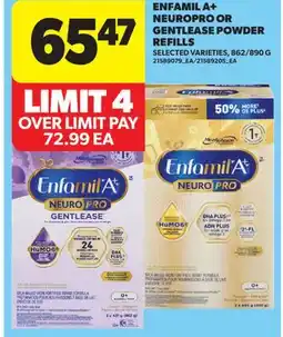 Real Canadian Superstore ENFAMIL A+ NEUROPRO OR GENTLEASE POWDER REFILLS, 862/890 G offer