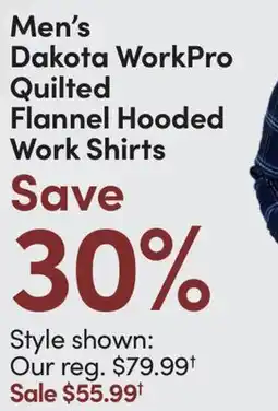 Mark's Men's Dakota WorkPro Quilted Flannel Hooded Work Shirts offer