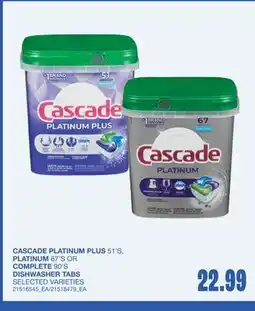 Wholesale Club PLATINUM PLUS 51'S, PLATINUM 67'S OR COMPLETE 90'S DISHWASHER TABS offer