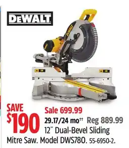 Canadian Tire DEWALT 12˝ Dual-Bevel Sliding Mitre Saw offer