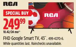 Canadian Tire RCA FHD Google Smart TV, 43˝ offer