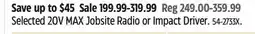 Canadian Tire Dewalt Selected 20V MAX Jobsite Radio or Impact Driver offer