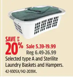 Canadian Tire Selected type A and Sterilite Laundry Baskets and Hampers offer