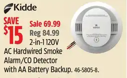 Canadian Tire AC Hardwired Smoke Alarm/CO Detector with AA Battery Backup offer