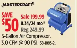 Canadian Tire Mastercraft 5-Gallon Air Compressor. 3.0 CFM @ 90 PSI offer