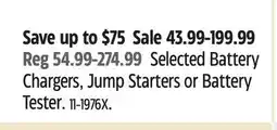 Canadian Tire MotoMaster Selected Battery Chargers, Jump Starters or Battery Tester offer