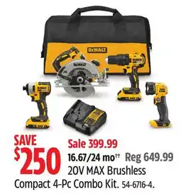 Canadian Tire Dewalt 20V MAX Brushless Compact 4-Pc Combo Kit offer