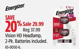 Canadian Tire Energizer Vision HD Headlamp, 2-Pk. Batteries included offer