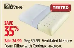 Canadian Tire For Living Ventilated Memory Foam Pillow with Coolmax offer