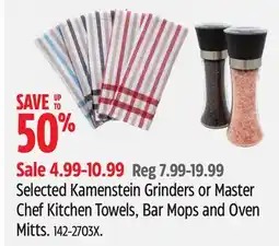 Canadian Tire Selected Kamenstein Grinders or Master Chef Kitchen Towels, Bar Mops and Oven Mitts offer