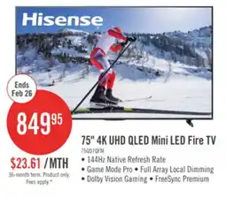 The Brick HISENSE 75 QD7QFM Mini-LED QLED 4K UHD AI Smart Fire TV (75QD7QFM) offer