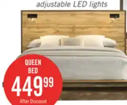 The Brick Silas Platform Bed with Headboard & Frame, LED, Rustic Brown - Queen Size offer