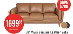The Brick Vivia 86 Genuine Leather Sofa with Removable Seat Cushions and Wood Base - Caramel Brown offer