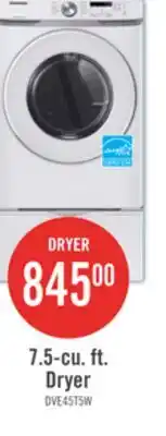 The Brick Samsung 7.5 Cu. Ft. Electric Dryer - White - Stackable - DVE45T6005W/AC offer