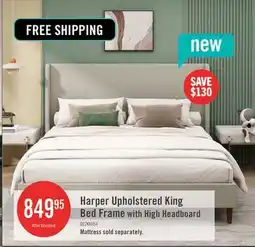 The Brick Harper Upholstered King Bed Frame with High Headboard, Linen Fabric - Beige offer