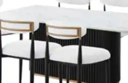 The Brick Kort & Co. Capri 7pc Dining Set with Table & 6 Chairs, Gold Accent, Pedestal Base, 72W - White offer