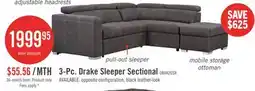 The Brick Drake 3-Piece Right-Facing Faux Suede Fabric Sleeper Sectional with Storage Ottoman - Cement Grey offer