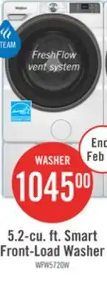 The Brick Whirlpool 5.2 Cu. Ft. Smart Front-Load Washer with FreshFlow Vent System - White - WFW5720RW offer