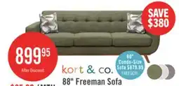 The Brick Kort & Co. Freeman 80 Linen-Look Fabric Condo Size Sofa with Wood Legs - Avocado Green offer