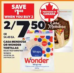 Loblaws CASA MENDOSA OR WONDER TORTILLAS, 10 INCH offer