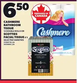 Loblaws CASHMERE BATHROOM, 12 DOUBLE ROLLS SCOTTIES FACIAL TISSUE, 6'S offer
