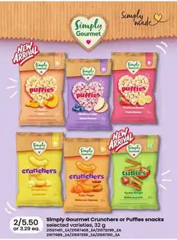 Loblaws SIMPLY GOURMET CRUNCHES OR PUFFIES SNACKS offer