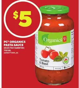 Loblaws PC ORGANICS PASTA SAUCE offer