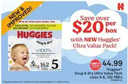 Loblaws HUGGIES SNUG & DRY ULTRA VALUE PACK SIZES, 3-6, 132-198'S offer