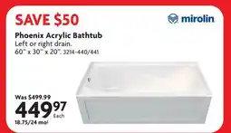 Home Hardware Phoenix Acrylic Bathtub offer