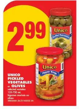 No Frills UNICO PICKLED VEGETABLES or OLIVES offer
