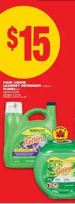 No Frills GAIN LIQUID LAUNDRY DETERGENT, 4.25 L or FLINGS, 42' s offer