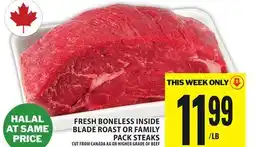 Food Basics FRESH BONELESS INSIDE BLADE ROAST OR FAMILY PACK STEAKS offer