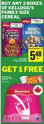 Food Basics KELLOGG'S FAMILY SIZE CEREAL offer