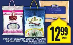 Food Basics INDIA GATE ROZZANA OR QILLA PREMIUM BASMATI RICE, CEDAR PARBOILED RICE offer